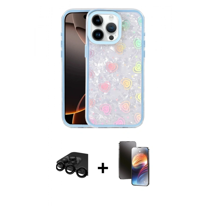 MARSİLYAN™- iPhone 15 Pro Max Kılıf Odak Prime - Siyah 3D Antistatik Mat Seramik Nano Ekran Koruyucu + Raze Metal Kamera Lens - SH