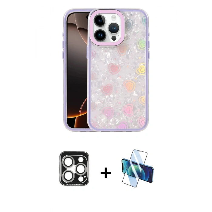 MARSİLYAN™- iPhone 15 Pro Max Kılıf Odak Prime - Siyah 3D Antistatik Seramik Nano Ekran Koruyucu + PVD Metal Kamera Lens - GS