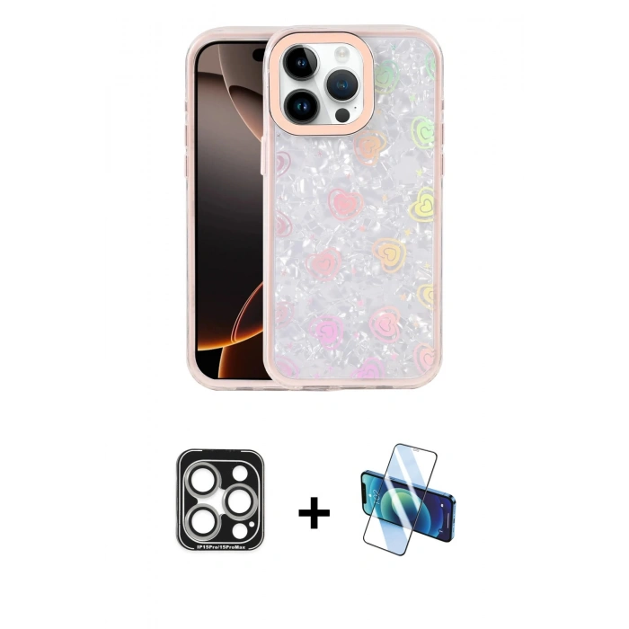 MARSİLYAN™- iPhone 15 Pro Max Kılıf Odak Prime - Siyah 3D Antistatik Seramik Nano Ekran Koruyucu + PVD Metal Kamera Lens - GS
