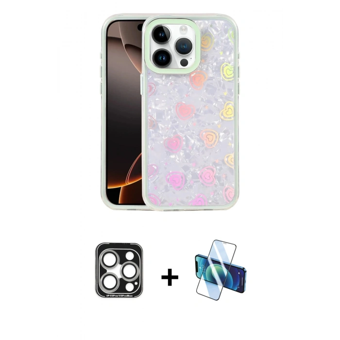 MARSİLYAN™- iPhone 15 Pro Max Kılıf Odak Prime - Siyah 3D Antistatik Seramik Nano Ekran Koruyucu + PVD Metal Kamera Lens - GS