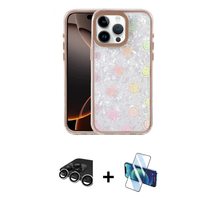 MARSİLYAN™- iPhone 15 Pro Max Kılıf Odak Prime - Siyah 3D Antistatik Seramik Nano Ekran Koruyucu + Gümüş Raze Metal Kamera Lens