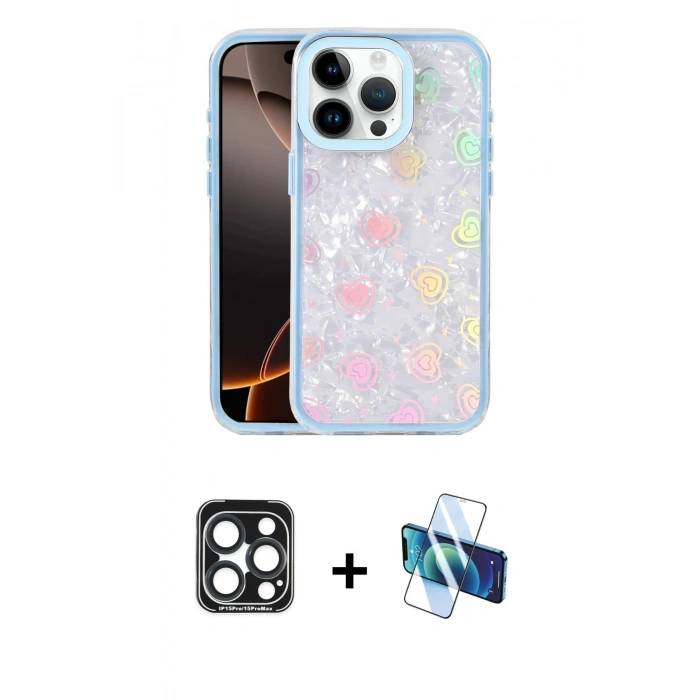 MARSİLYAN™- iPhone 15 Pro Max Kılıf Odak Prime - Siyah 3D Antistatik Seramik Nano Ekran Koruyucu + PVD Metal Kamera Lens - LT
