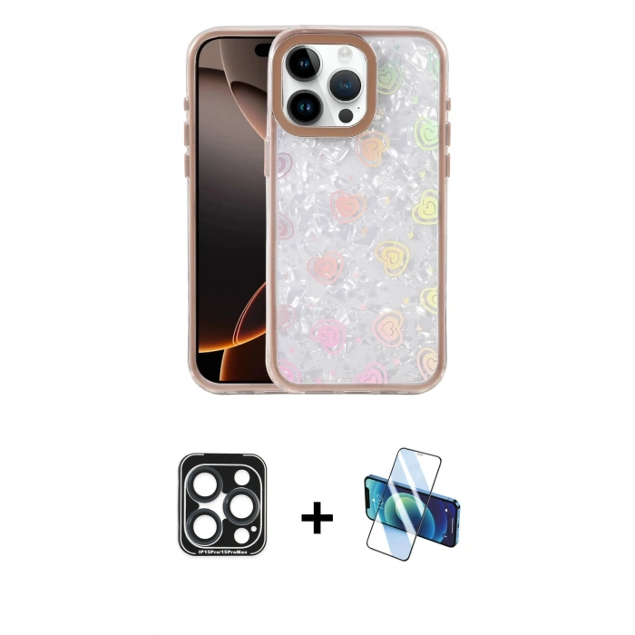 MARSİLYAN™- iPhone 15 Pro Max Kılıf Odak Prime - Siyah 3D Antistatik Seramik Nano Ekran Koruyucu + PVD Metal Kamera Lens - LT