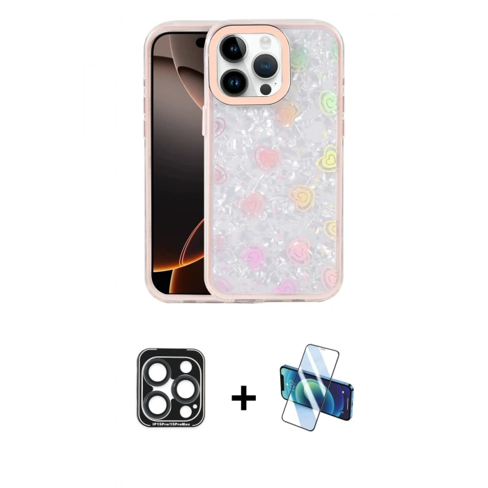 MARSİLYAN™- iPhone 15 Pro Max Kılıf Odak Prime - Siyah 3D Antistatik Seramik Nano Ekran Koruyucu + PVD Metal Kamera Lens - LT