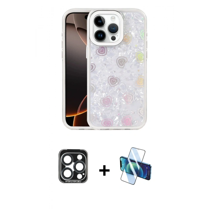 MARSİLYAN™- iPhone 15 Pro Max Kılıf Odak Prime - Siyah 3D Antistatik Seramik Nano Ekran Koruyucu + PVD Metal Kamera Lens - LT