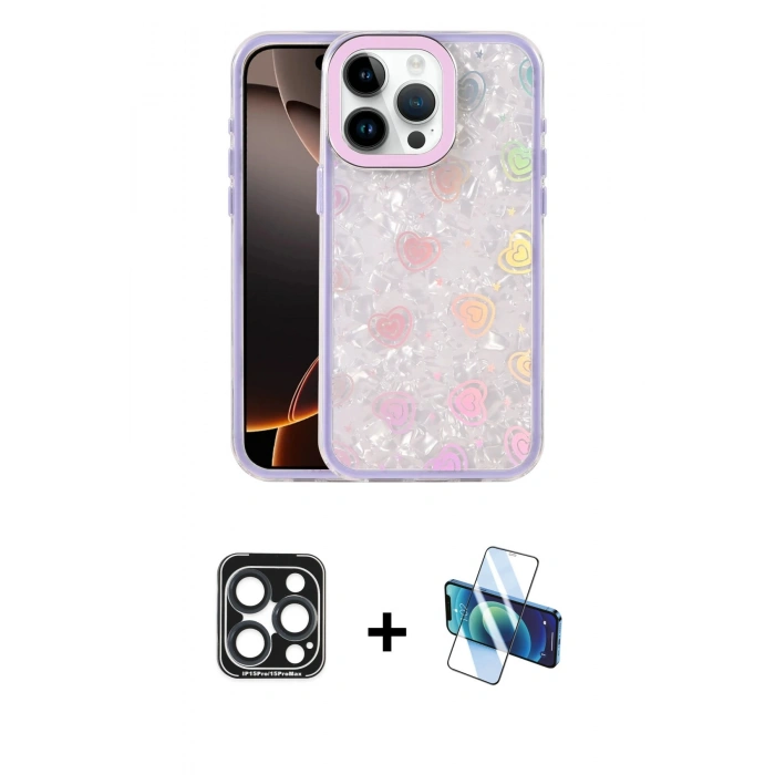 MARSİLYAN™- iPhone 15 Pro Max Kılıf Odak Prime - Siyah 3D Antistatik Seramik Nano Ekran Koruyucu + PVD Metal Kamera Lens - LT