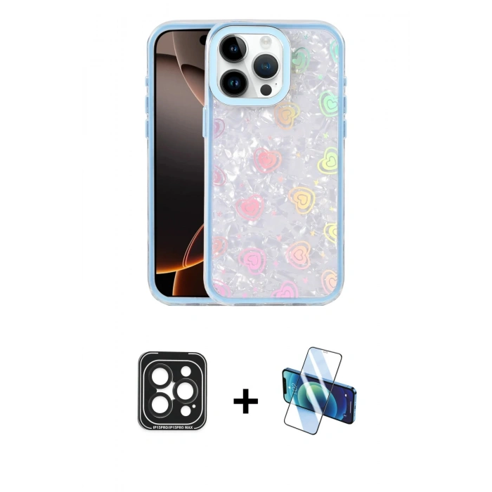 MARSİLYAN™- iPhone 15 Pro Max Kılıf Odak Prime - Siyah 3D Antistatik Seramik Nano Ekran Koruyucu + PVD Metal Kamera Lens - SH