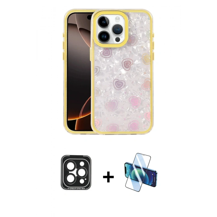 MARSİLYAN™- iPhone 15 Pro Max Kılıf Odak Prime - Siyah 3D Antistatik Seramik Nano Ekran Koruyucu + PVD Metal Kamera Lens - SH