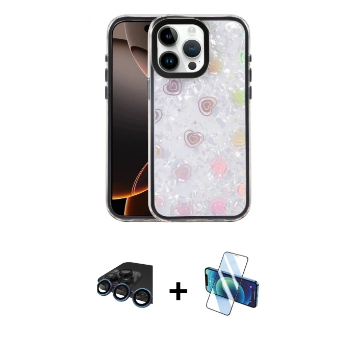 MARSİLYAN™- iPhone 15 Pro Max Kılıf Odak Prime - Siyah 3D Antistatik Seramik Nano Ekran Koruyucu + Raze Metal Kamera Lens - LT