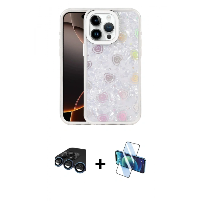 MARSİLYAN™- iPhone 15 Pro Max Kılıf Odak Prime - Siyah 3D Antistatik Seramik Nano Ekran Koruyucu + Raze Metal Kamera Lens - LT
