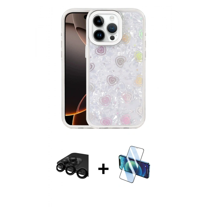 MARSİLYAN™- iPhone 15 Pro Max Kılıf Odak Prime - Siyah 3D Antistatik Seramik Nano Ekran Koruyucu + Raze Metal Kamera Lens - SH