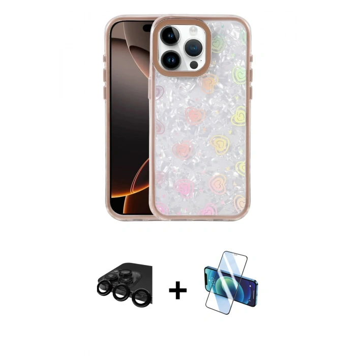 MARSİLYAN™- iPhone 15 Pro Max Kılıf Odak Prime - Siyah 3D Antistatik Seramik Nano Ekran Koruyucu + Raze Metal Kamera Lens - SH