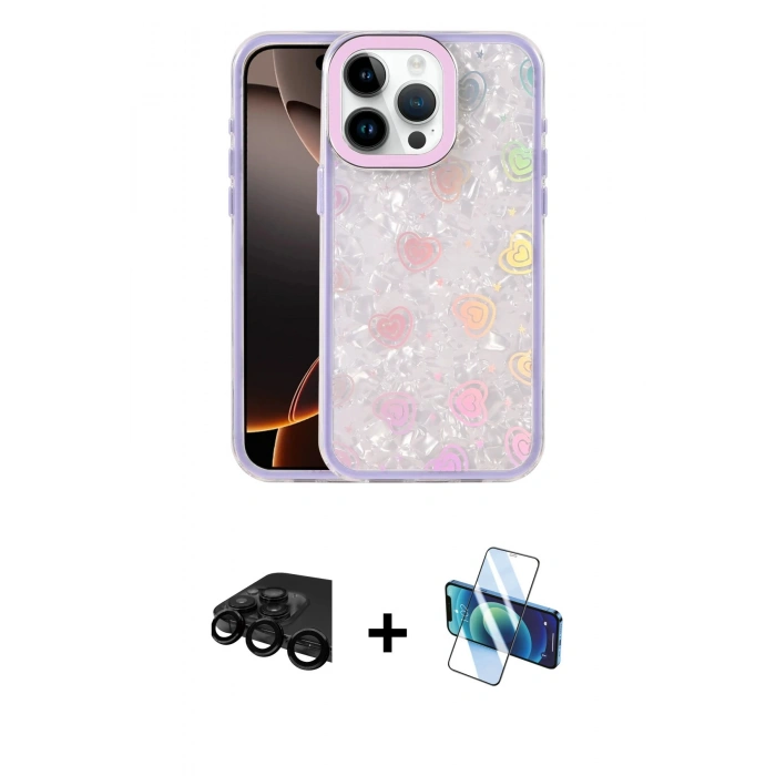 MARSİLYAN™- iPhone 15 Pro Max Kılıf Odak Prime - Siyah 3D Antistatik Seramik Nano Ekran Koruyucu + Raze Metal Kamera Lens - SH