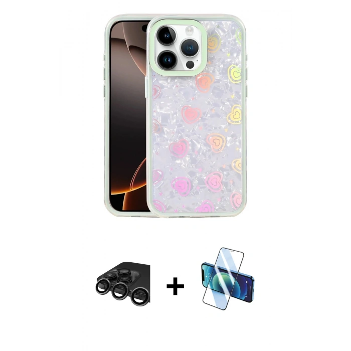 MARSİLYAN™- iPhone 15 Pro Max Kılıf Odak Prime - Siyah 3D Antistatik Seramik Nano Ekran Koruyucu + Titanyum Gri Raze Metal Kamera Lens
