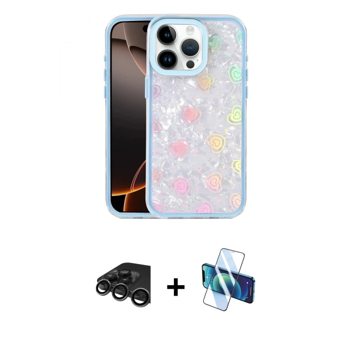 MARSİLYAN™- iPhone 15 Pro Max Kılıf Odak Prime - Siyah 3D Antistatik Seramik Nano Ekran Koruyucu + Titanyum Gri Raze Metal Kamera Lens
