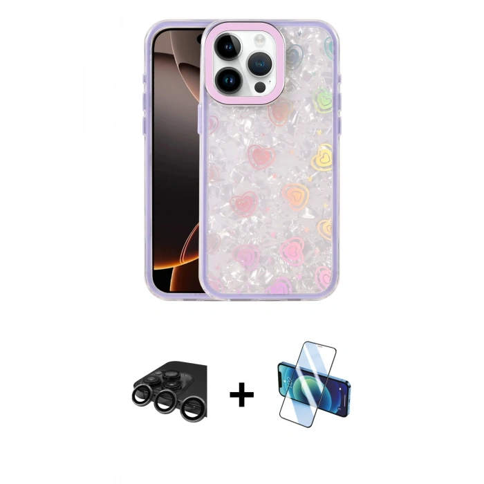 MARSİLYAN™- iPhone 15 Pro Max Kılıf Odak Prime - Siyah 3D Antistatik Seramik Nano Ekran Koruyucu + Titanyum Gri Raze Metal Kamera Lens