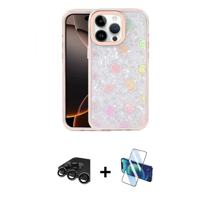 MARSİLYAN™- iPhone 15 Pro Max Kılıf Odak Prime - Siyah 3D Antistatik Seramik Nano Ekran Koruyucu + Titanyum Gri Raze Metal Kamera Lens