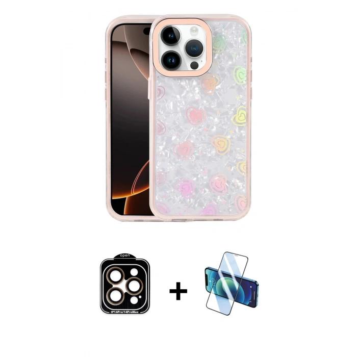 MARSİLYAN™- iPhone 15 Pro Max Kılıf Odak Prime - Siyah 3D Antistatik Seramik Nano Ekran Koruyucu + Turuncu PVD Metal Kamera Lens