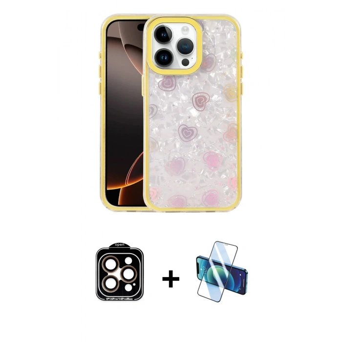 MARSİLYAN™- iPhone 15 Pro Max Kılıf Odak Prime - Siyah 3D Antistatik Seramik Nano Ekran Koruyucu + Turuncu PVD Metal Kamera Lens