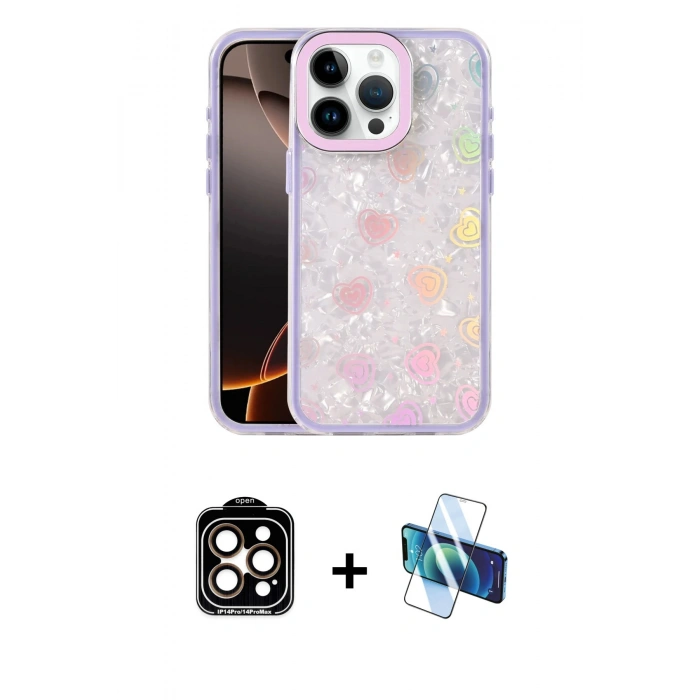 MARSİLYAN™- iPhone 15 Pro Max Kılıf Odak Prime - Siyah 3D Antistatik Seramik Nano Ekran Koruyucu + Turuncu PVD Metal Kamera Lens