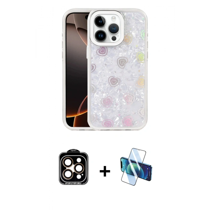 MARSİLYAN™- iPhone 15 Pro Max Kılıf Odak Prime - Siyah 3D Antistatik Seramik Nano Ekran Koruyucu + Turuncu PVD Metal Kamera Lens