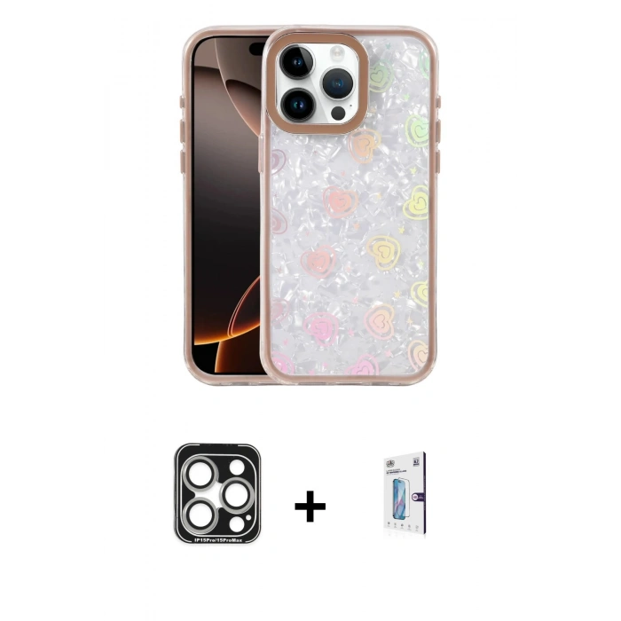 MARSİLYAN™- iPhone 15 Pro Max Kılıf Odak Prime - Siyah Bilvis 0.18mm Plus Cam Ekran Koruyucu + PVD Metal Kamera Lens - GS