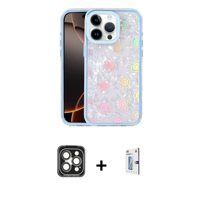 MARSİLYAN™- iPhone 15 Pro Max Kılıf Odak Prime - Siyah Bilvis 0.18mm Plus Cam Ekran Koruyucu + PVD Metal Kamera Lens - GI