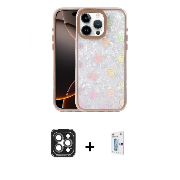 MARSİLYAN™- iPhone 15 Pro Max Kılıf Odak Prime - Siyah Bilvis 0.18mm Plus Cam Ekran Koruyucu + PVD Metal Kamera Lens - GI