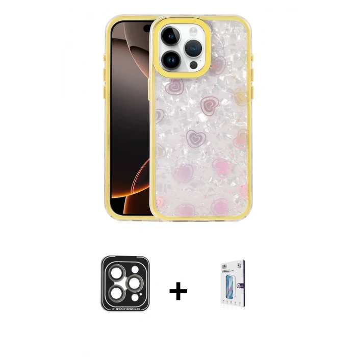 MARSİLYAN™- iPhone 15 Pro Max Kılıf Odak Prime - Siyah Bilvis 0.18mm Plus Cam Ekran Koruyucu + PVD Metal Kamera Lens - GI