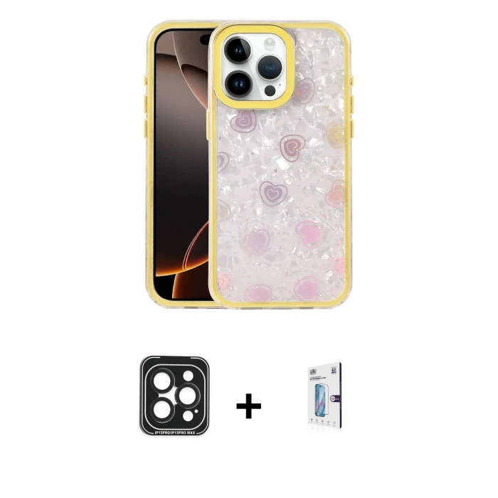 MARSİLYAN™- iPhone 15 Pro Max Kılıf Odak Prime - Siyah Bilvis 0.18mm Plus Cam Ekran Koruyucu + Siyah PVD Metal Kamera Lens