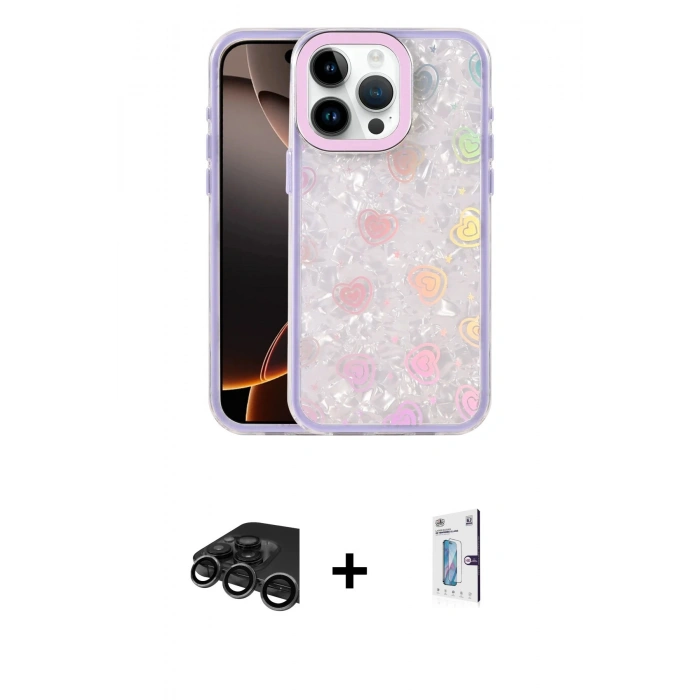 MARSİLYAN™- iPhone 15 Pro Max Kılıf Odak Prime - Siyah Bilvis 0.18mm Plus Cam Ekran Koruyucu + Titanyum Gri Raze Metal Kamera Lens