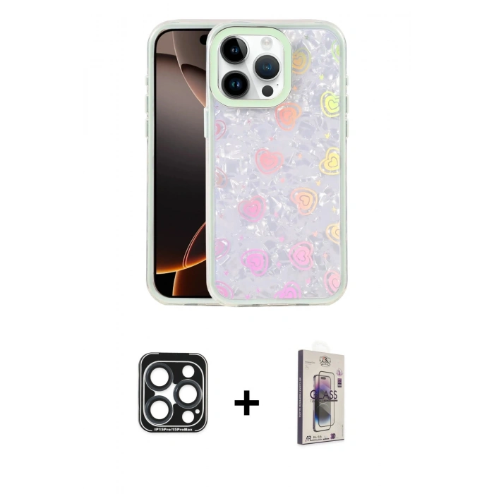 MARSİLYAN™- iPhone 15 Pro Max Kılıf Odak Prime - Siyah Bilvis 3D Cam Ekran Koruyucu + PVD Metal Kamera Lens - LT