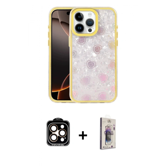 MARSİLYAN™- iPhone 15 Pro Max Kılıf Odak Prime - Siyah Bilvis 3D Cam Ekran Koruyucu + PVD Metal Kamera Lens - TU