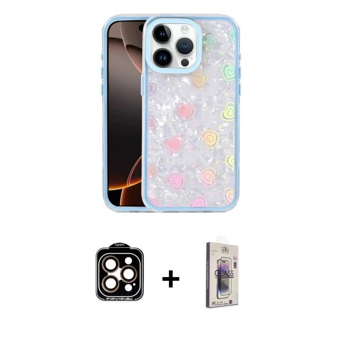 MARSİLYAN™- iPhone 15 Pro Max Kılıf Odak Prime - Siyah Bilvis 3D Cam Ekran Koruyucu + PVD Metal Kamera Lens - TU