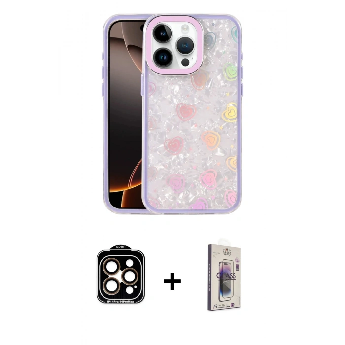 MARSİLYAN™- iPhone 15 Pro Max Kılıf Odak Prime - Siyah Bilvis 3D Cam Ekran Koruyucu + PVD Metal Kamera Lens - TU