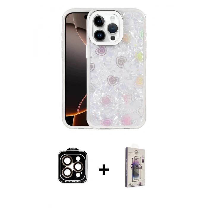 MARSİLYAN™- iPhone 15 Pro Max Kılıf Odak Prime - Siyah Bilvis 3D Cam Ekran Koruyucu + PVD Metal Kamera Lens - TU