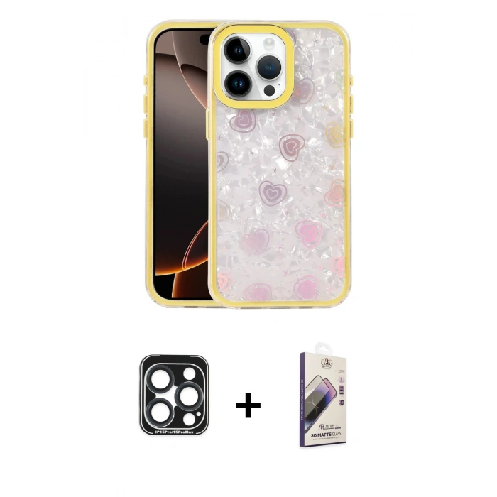 MARSİLYAN™- iPhone 15 Pro Max Kılıf Odak Prime - Siyah Bilvis 3D Mat Cam Ekran Koruyucu + Lacivert PVD Metal Kamera Lens