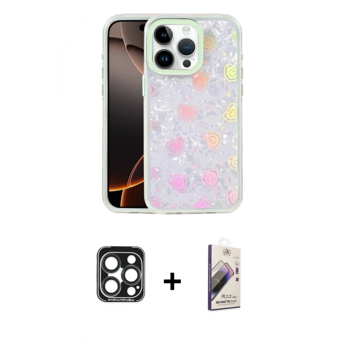 MARSİLYAN™- iPhone 15 Pro Max Kılıf Odak Prime - Siyah Bilvis 3D Mat Cam Ekran Koruyucu + Lacivert PVD Metal Kamera Lens