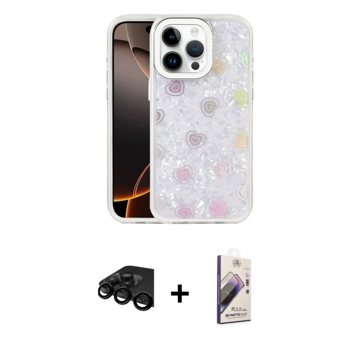 MARSİLYAN™- iPhone 15 Pro Max Kılıf Odak Prime - Siyah Bilvis 3D Mat Cam Ekran Koruyucu + Raze Metal Kamera Lens - SH