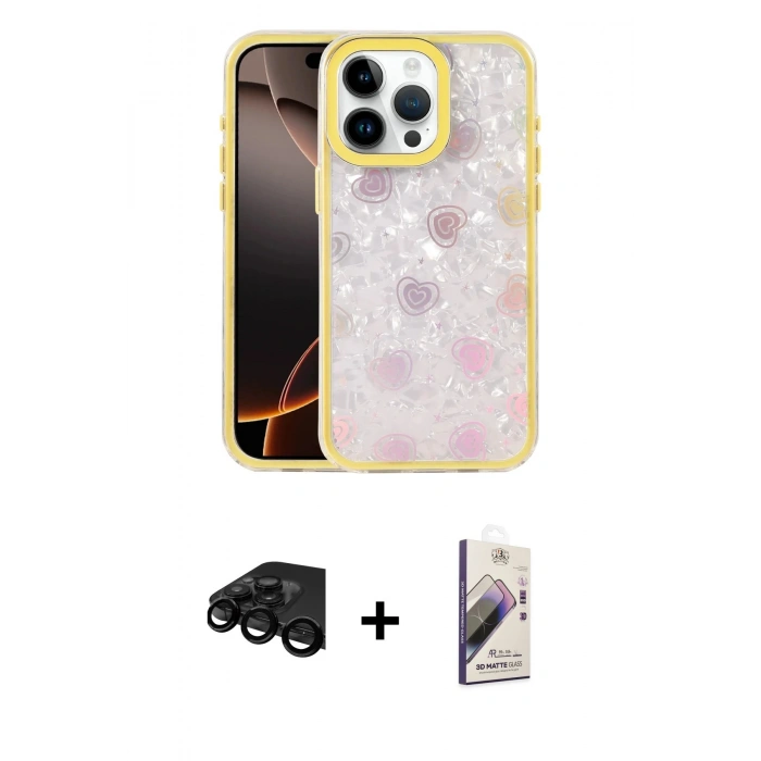 MARSİLYAN™- iPhone 15 Pro Max Kılıf Odak Prime - Siyah Bilvis 3D Mat Cam Ekran Koruyucu + Raze Metal Kamera Lens - SH