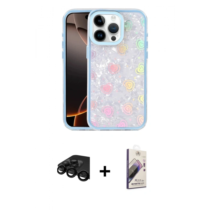 MARSİLYAN™- iPhone 15 Pro Max Kılıf Odak Prime - Siyah Bilvis 3D Mat Cam Ekran Koruyucu + Raze Metal Kamera Lens - SH