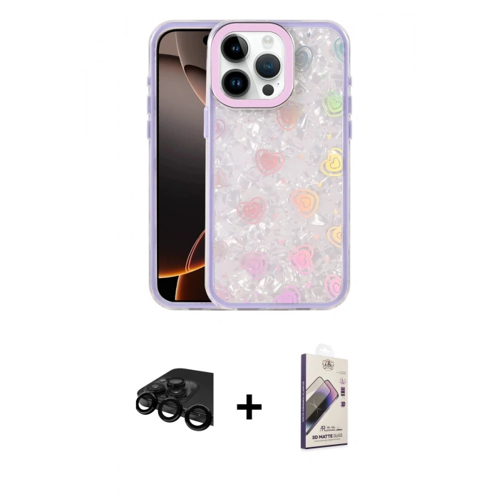 MARSİLYAN™- iPhone 15 Pro Max Kılıf Odak Prime - Siyah Bilvis 3D Mat Cam Ekran Koruyucu + Raze Metal Kamera Lens - SH