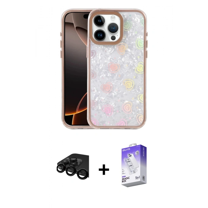 MARSİLYAN™- iPhone 15 Pro Max Kılıf Odak Prime - Siyah Bilvis 5in1 3D Magic Cam Ekran Koruyucu + Raze Metal Kamera Lens - SH