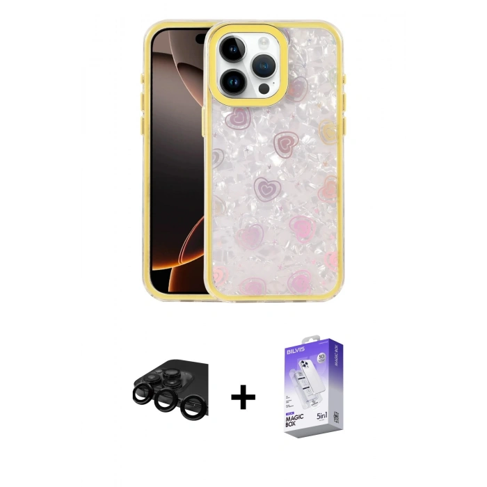 MARSİLYAN™- iPhone 15 Pro Max Kılıf Odak Prime - Siyah Bilvis 5in1 3D Magic Cam Ekran Koruyucu + Raze Metal Kamera Lens - SH