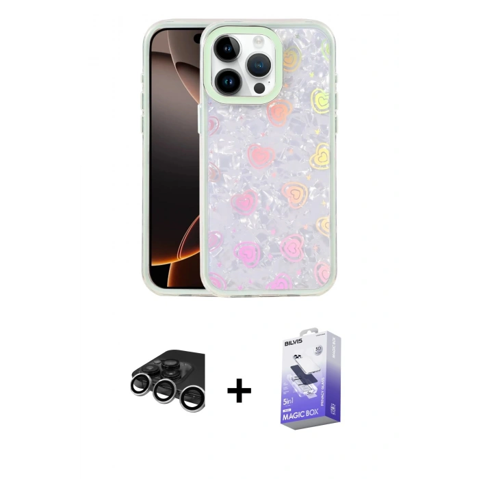 MARSİLYAN™- iPhone 15 Pro Max Kılıf Odak Prime - Siyah Bilvis 5in1 5D Magic Hayalet Cam Ekran Koruyucu + Raze Metal Kamera Lens - GS