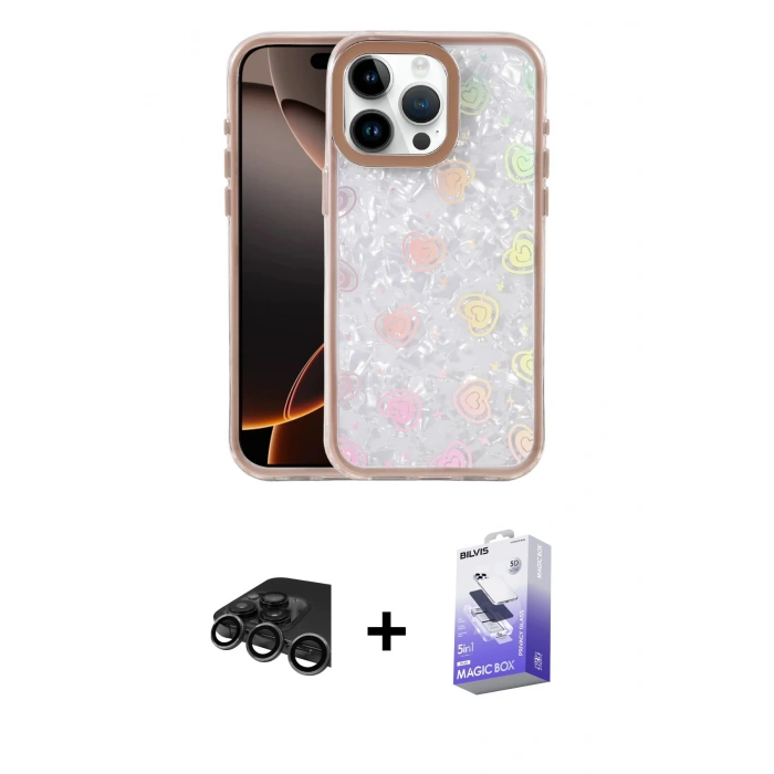 MARSİLYAN™- iPhone 15 Pro Max Kılıf Odak Prime - Siyah Bilvis 5in1 5D Magic Hayalet Cam Ekran Koruyucu + Raze Metal Kamera Lens - TMGI