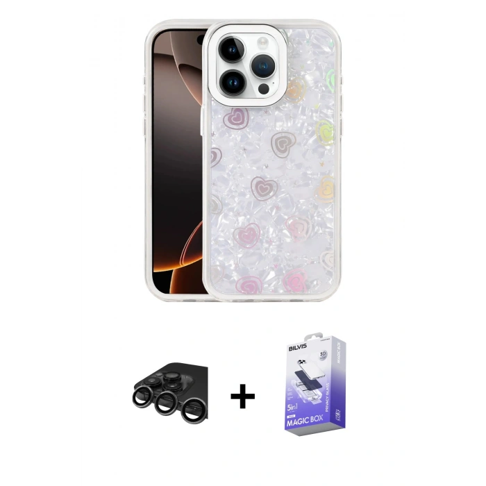 MARSİLYAN™- iPhone 15 Pro Max Kılıf Odak Prime - Siyah Bilvis 5in1 5D Magic Hayalet Cam Ekran Koruyucu + Raze Metal Kamera Lens - TMGI