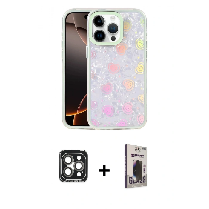 MARSİLYAN™- iPhone 15 Pro Max Kılıf Odak Prime - Siyah Bilvis Hayalet Cam Ekran Koruyucu + PVD Metal Kamera Lens - GI