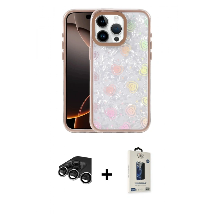 MARSİLYAN™- iPhone 15 Pro Max Kılıf Odak Prime - Siyah Bilvis Hayalet Cam Ekran Koruyucu + Raze Metal Kamera Lens - GS