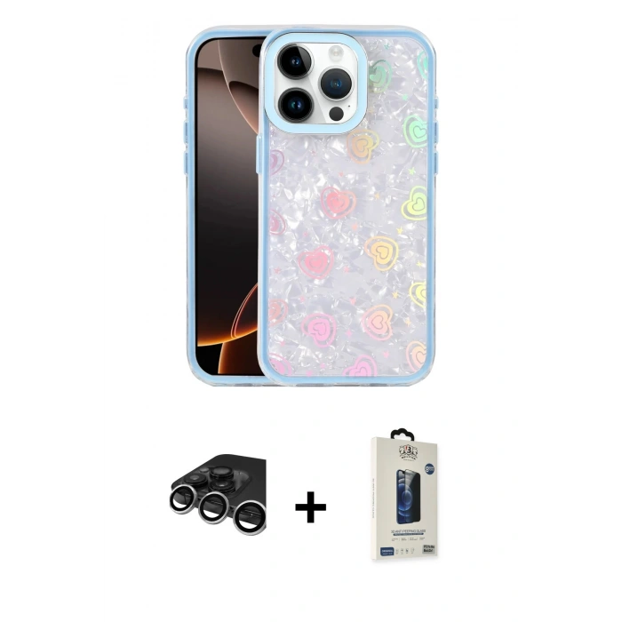 MARSİLYAN™- iPhone 15 Pro Max Kılıf Odak Prime - Siyah Bilvis Hayalet Cam Ekran Koruyucu + Raze Metal Kamera Lens - GS